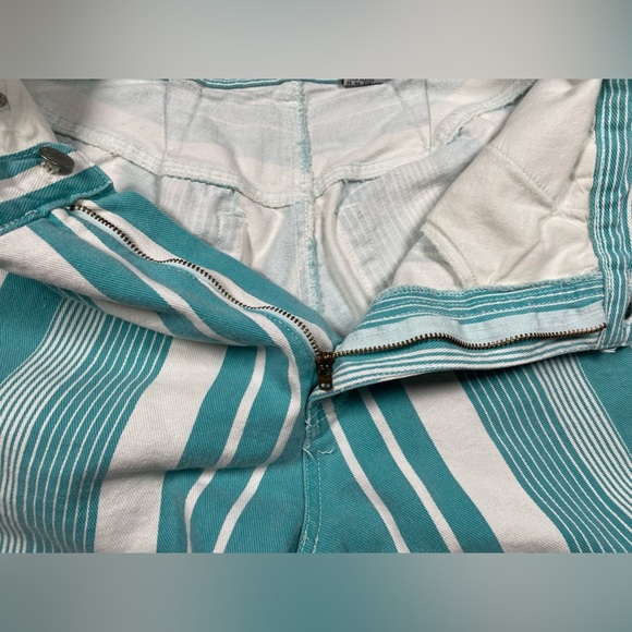 Vintage Gitano Teal White Striped Cotton Shorts Size 34W High Rise 90s - Picture 11 of 15